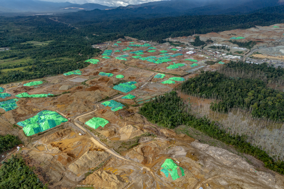 An aerial view of deforestation due to nickel mining industry in Central Halmahera, Indonesia on August August 15, 2024.