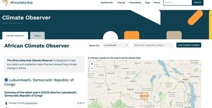 The Africa Data Hub Climate Observer website screenshot